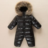 

waterproof Warm fur hood duck down boys girls romper for russian winter kids baby snowsuit overalls jumpsuit outfit fashion