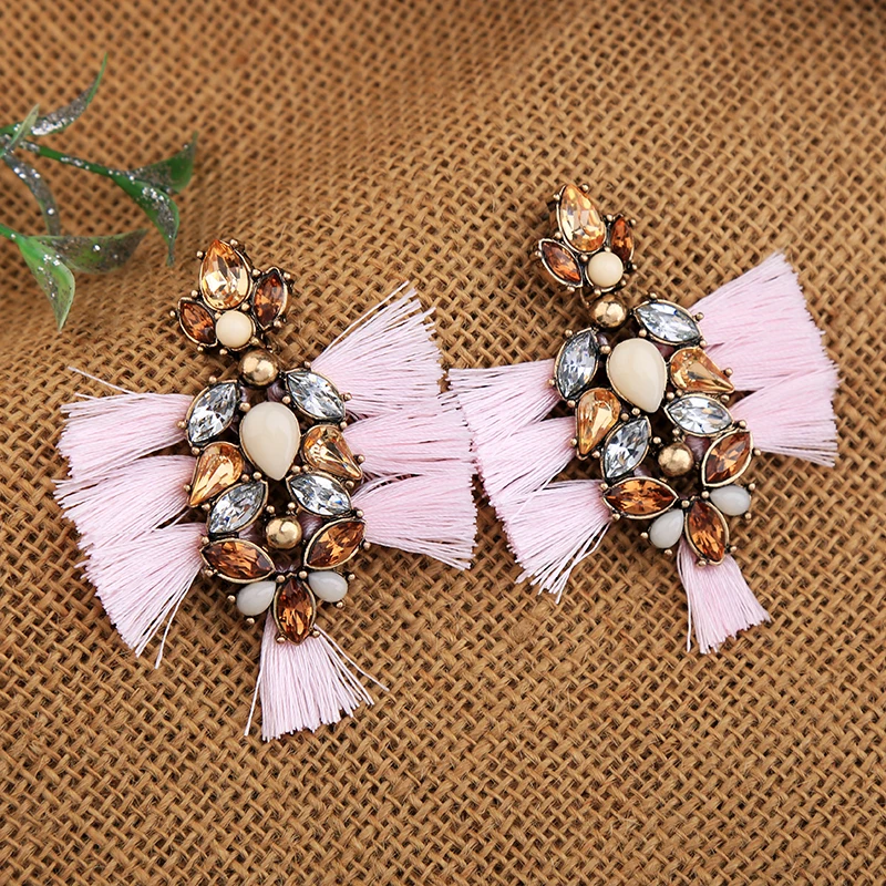

ed00506b Vintage Gemstone Short Fan Thread Shaped Ttassels Earrings 2021 Earrings Women Trendy