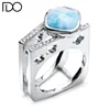 Competitive price special design larimar stone square silver rings 925 silver square larimar ring