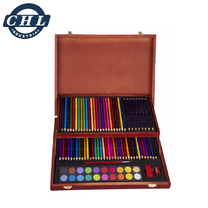 Color More 175 Piece Deluxe Art Set with 2 Drawing Pads Acrylic Paints Crayons Colored Pencils Set in Wooden Case Professional Art Kit for Adults Teen