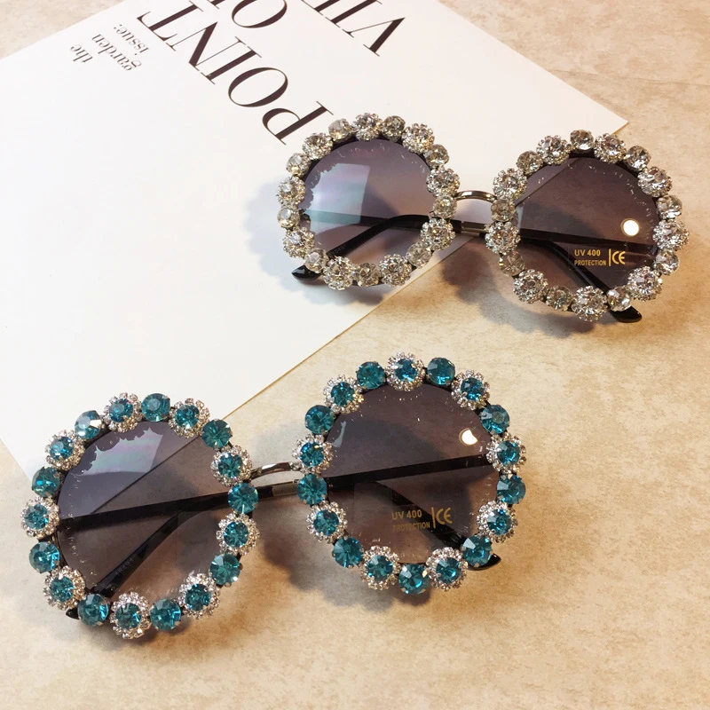 

Oversized Rhinestone Round Sunglasses Women Diamond Shiny Brand Sun Glasses Luxury Vintage Shades Sunglasses (KSG024), 2 colors