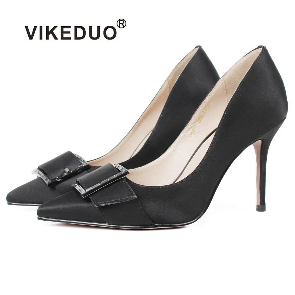 

Vikeduo Hand Made New Fashion Style Trend 9 cm Black Stiletto High Pumps Satin Women 2020 Ladies Heel Shoes Lady