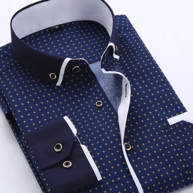 2016 Men Fashion Casual Long Sleeved Printed shirt Slim Fit Male Social Business Dress Shirt Brand