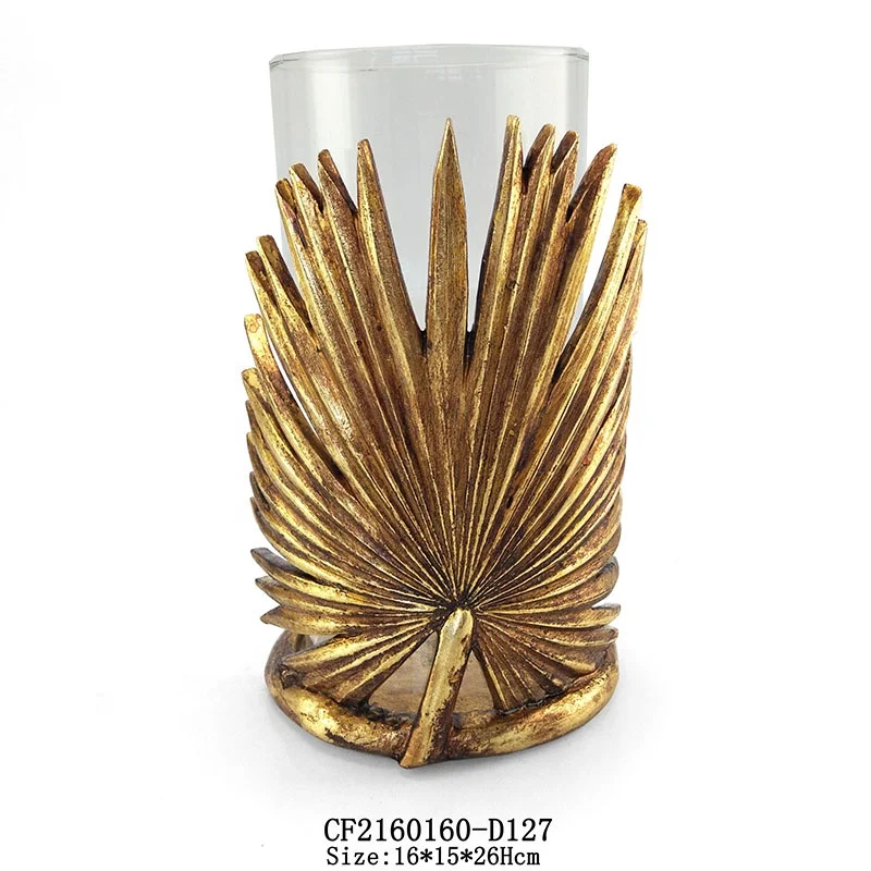 Glass Candle Holder Gold Maple Leaf Shaped Resin Base Home Decor supplier