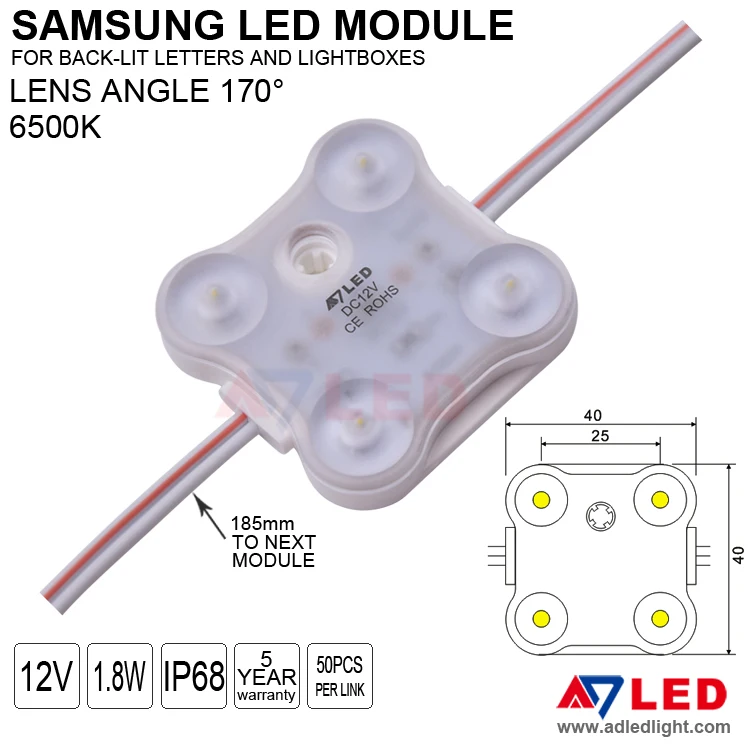 4 leds square 1.8W samsung 2835 led module korea for led glow sign boards