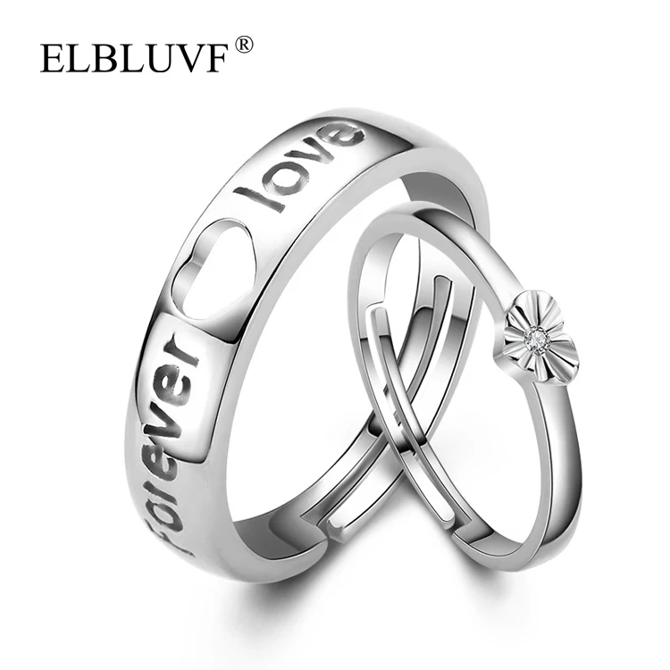 

ELBLUVF Zircon Forever Love Heart shaped couple Jewelry Adjustable Engagement Wedding 925 Ring, Silver