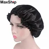 Solid color decorative border satin bonnet sleep cap for hair