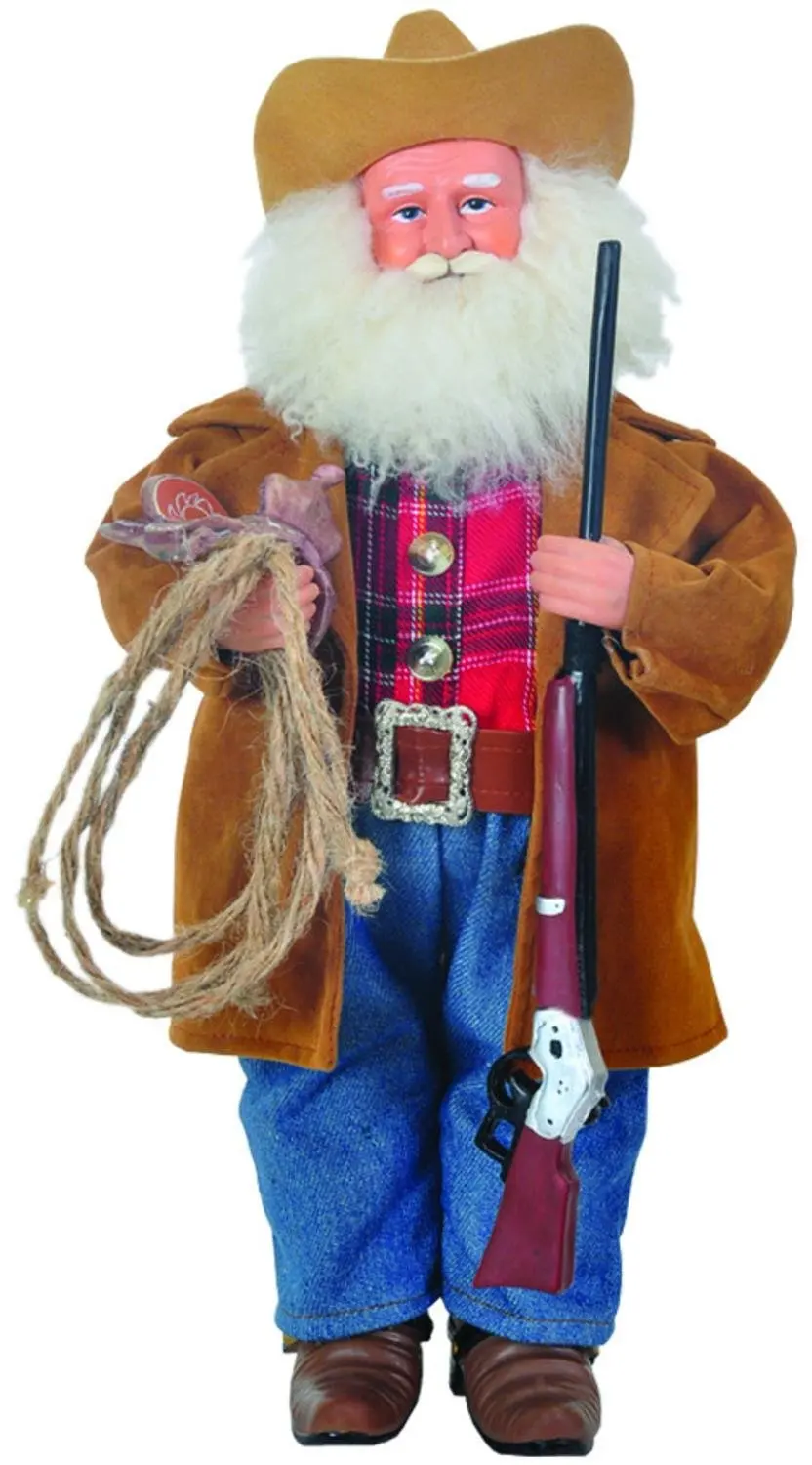 Get Quotations · 15" Cowboy Santa Claus with Hat and Duster Coat Christmas Table Top Figure