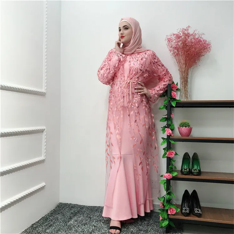 

Latest elegant long sleeves pink thick spandex+polyester material muslim evening dress dubai abaya for women, Pink,blue,grey,black, white,navy,wine red, beige