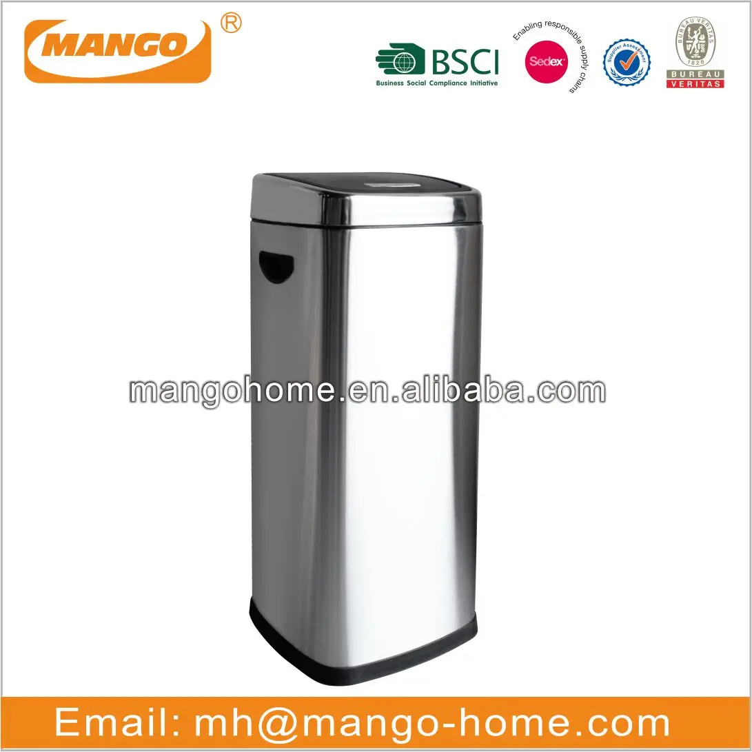 30l Hand Touch Stainless Steel Push Dust Bin With Inner Bucket Hand