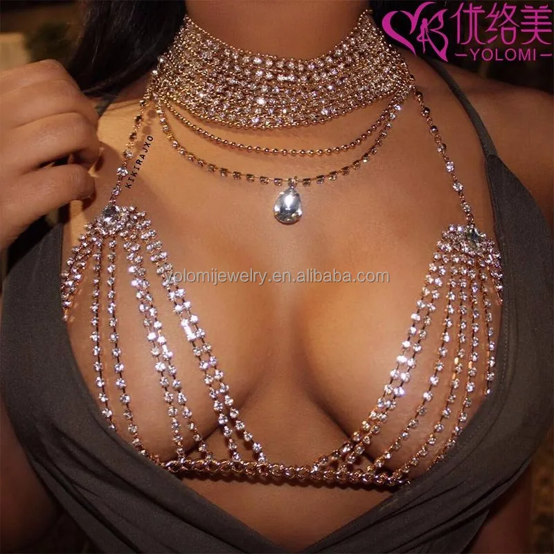 

Bra Harness Body Chain Wholesale Bikini Gypsy Top Harness Triangle Bra Body Chest Chain Necklace Jewelry 0430C, Gold;silver