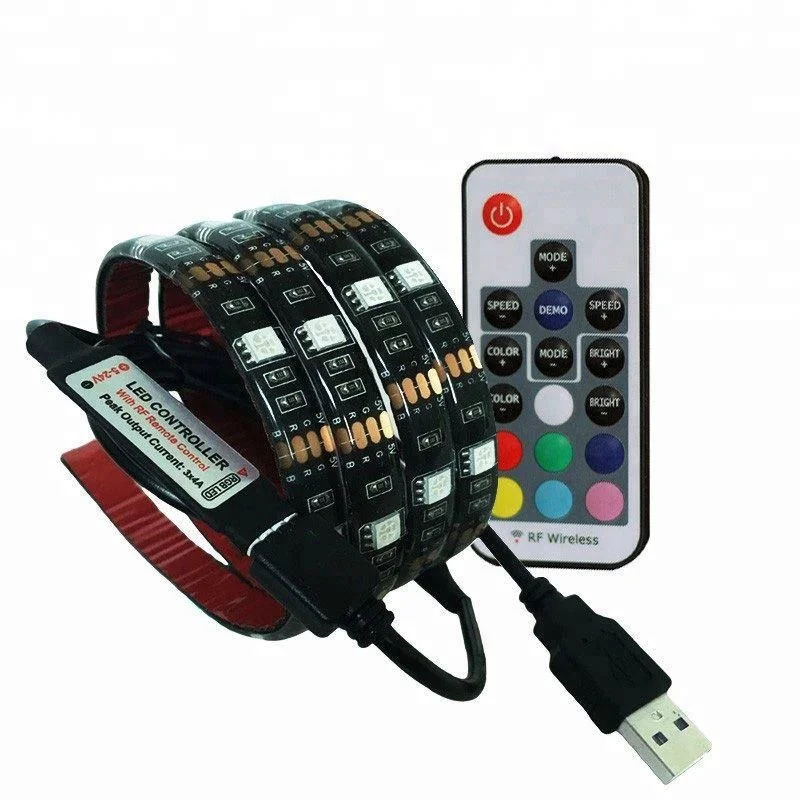 USB LED Backlight 5V Multi Color Changing Waterproof Flexible USB LED Strip Light with RF Remote Controller (1-meter / 10keys re