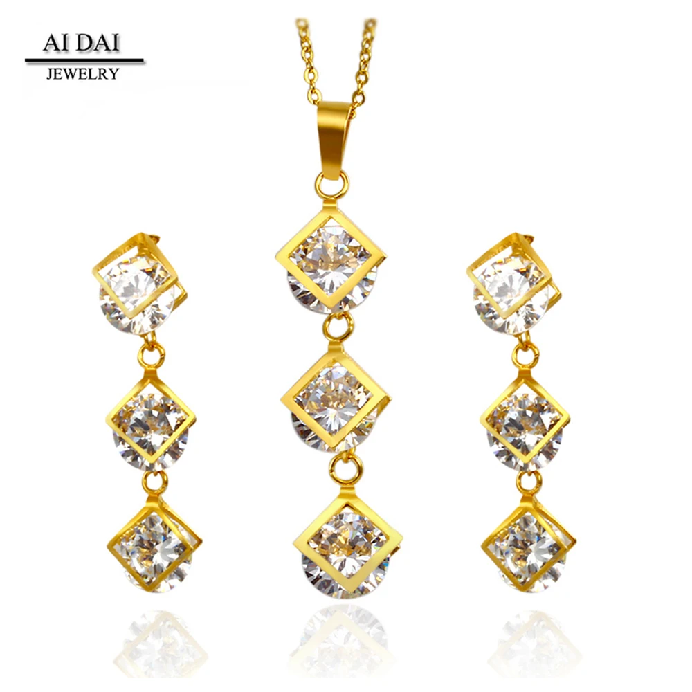 

Wholesale Stainless steel zircon 18K gold fine Jewelry Set