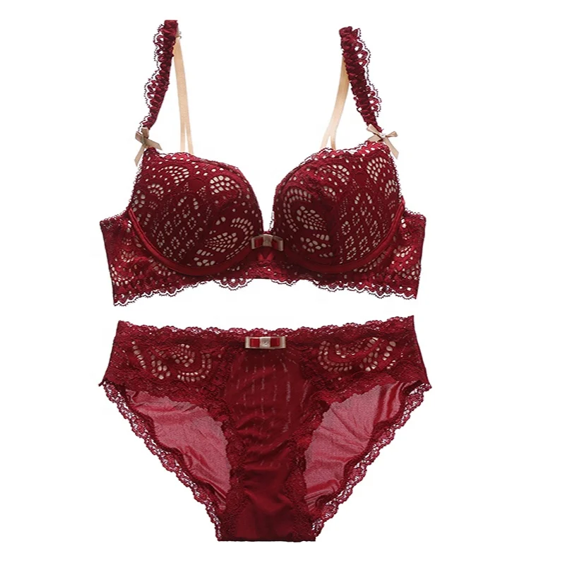 

Women lace sexy net Function bra brief set fashion lace transparent push up bra panty set women underwear set, Green black wine red