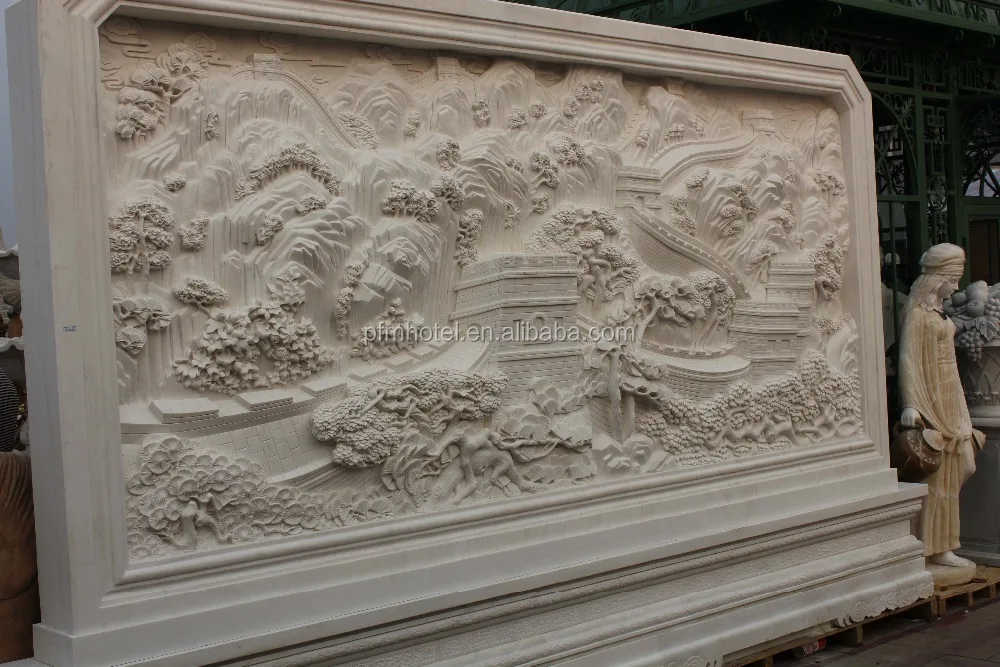 
PFM white Marble decorative stone art relief flower carving 