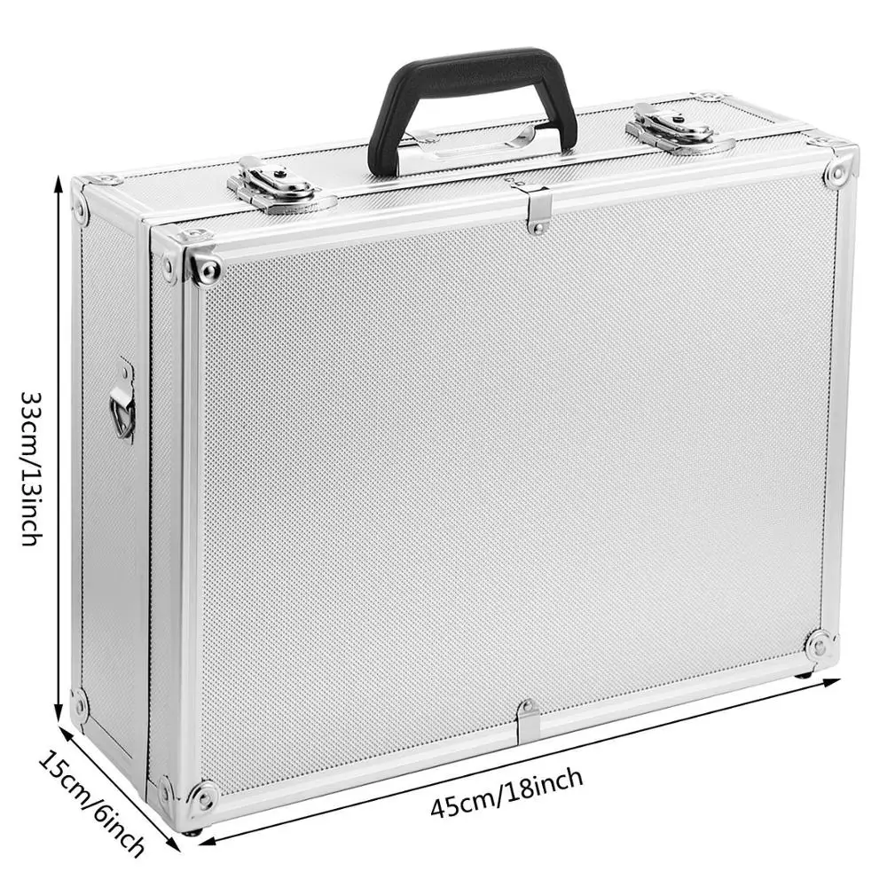 
Professional Aluminum Tool Box Hard Case Rugged Textured Carrying Case Divides Suitcase with Carrying Handle 