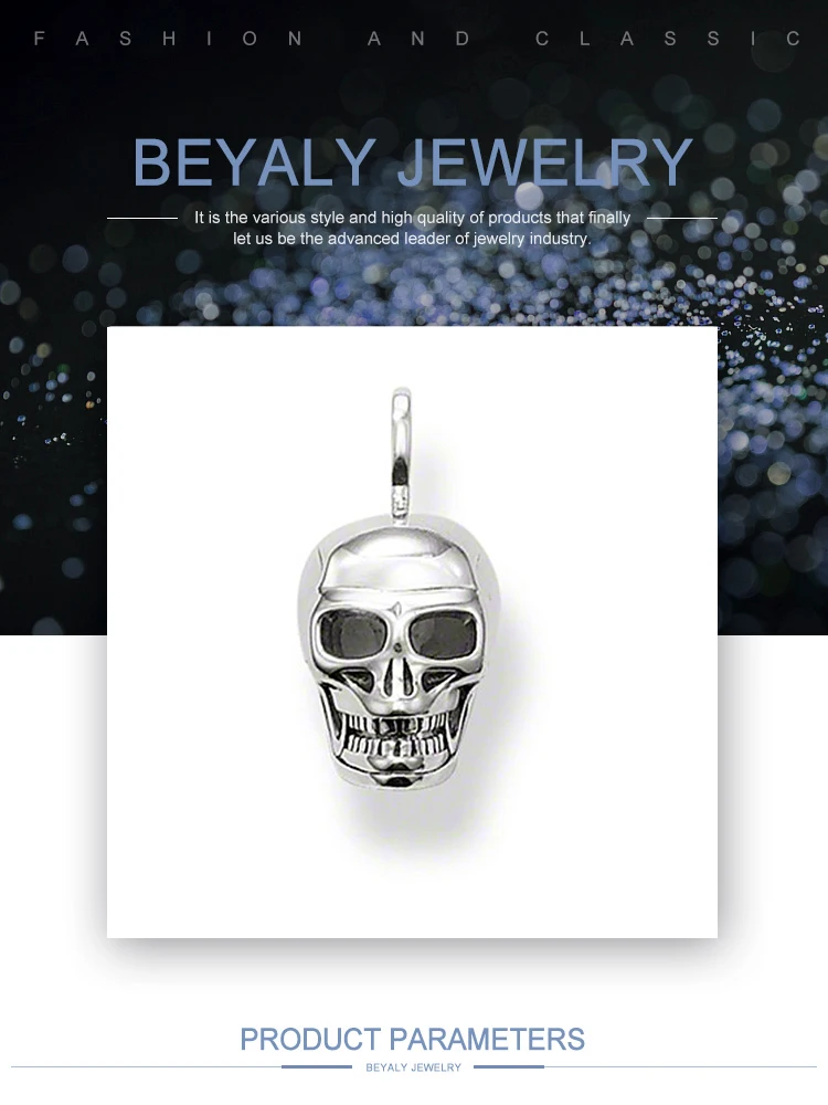 Dignified shiny skull carved 925 sterling silver men chain