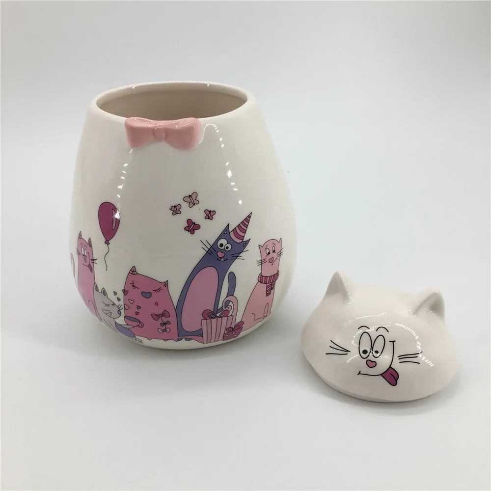 café azúcar juego de tarro de almacenamiento Set de Botes para alimentos cerámica tarros de ceramica con diseño de gatos té regalo con gatos uso general blanco y visón colores 