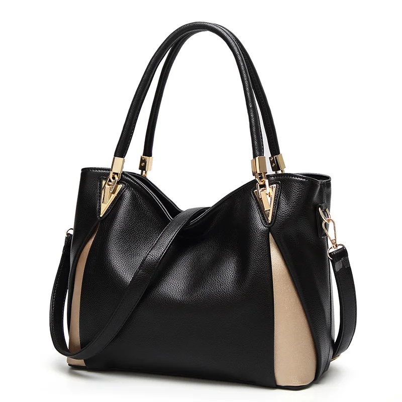 

Fashion lady black leather tote bag women hand bag brands bags