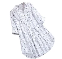 

Women's long shirt high collar print blouse casual top