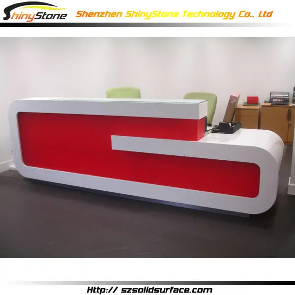 Red Front Face Design White Krion Solid Surface Clinic Reception