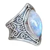 Custom Silver Plated Large Boho Moonstone Gems Wedding Ring