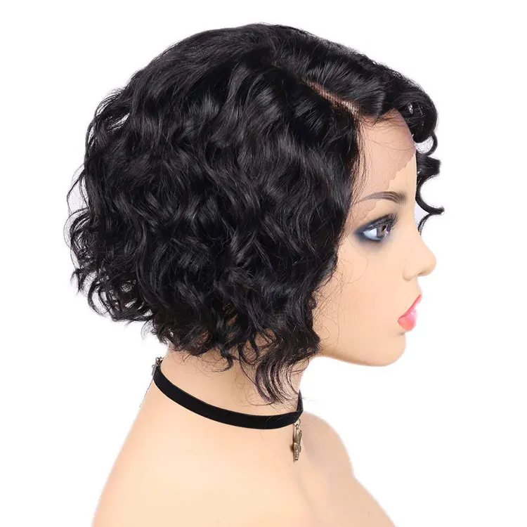 

Natural Black Preplucked Natural Hairline Customized Style Brazilian Hair Unprocessed Cut Short Full Lace Wig