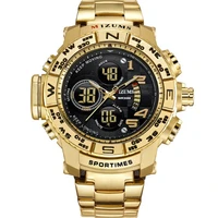 

Mizums 8002 Brand Quartz Men Sport WristWatch Golden Stainless Steel Military Clock Waterproof Digital Watch Relogio Masculino