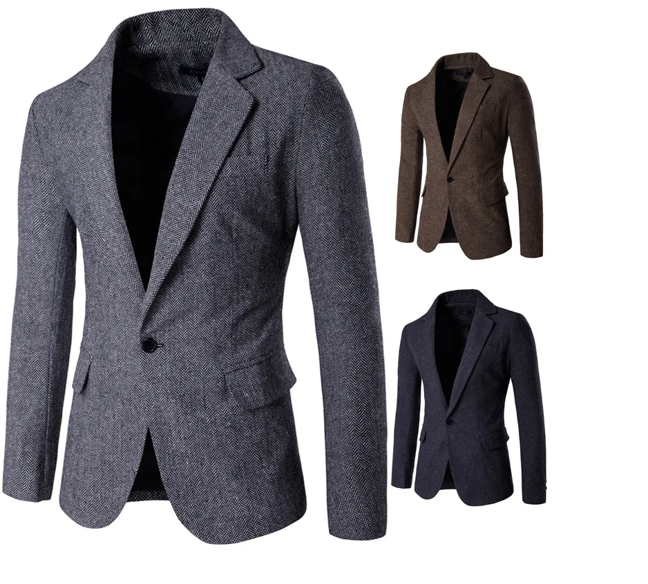 

Hot selling Fashion Men Herringbone fabric solid colors suit with wholesale price, Black&white;coffee;black&grey