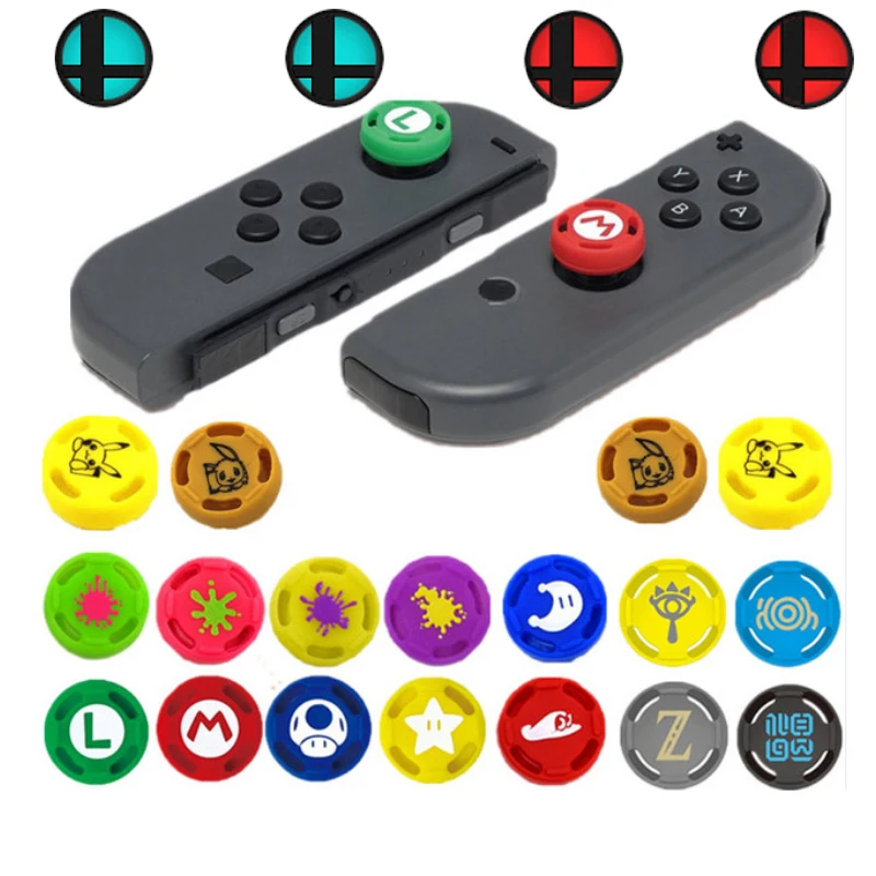 

Silicone Analog Thumb Stick Grips Caps for Nintendo Switch NS Controller Sticks Cap Skin Cover, Black yellow blue green