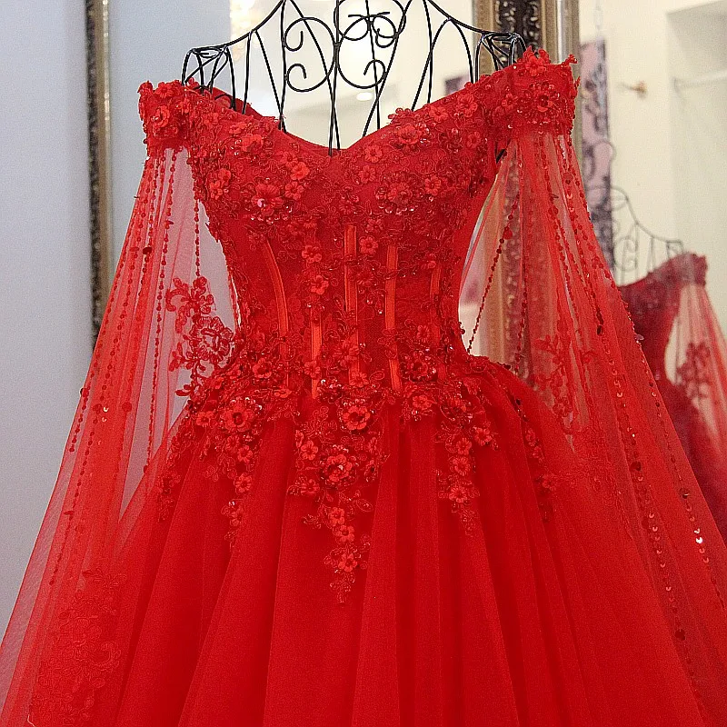 

Jancember LS54710 Red sweetheart with appliques flower natural waist prom dress women lace detachable prom dress