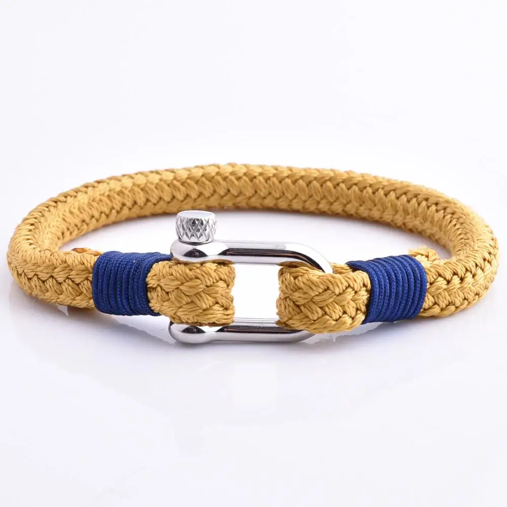 

Stainless Steel Shackle Rope Yellow Cotton Cord Women Hand Bracelet