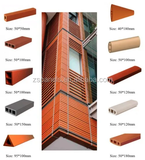 
Building exterior facade Terracotta louver window frames, terracotta sunscreen baguette, ventilated cladding terracotta pipes 