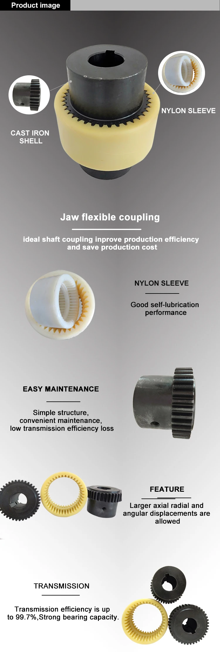 Tgl Crowned Teeth Gear Shaft Flexible Coupling With Nylon Sleeve Gear