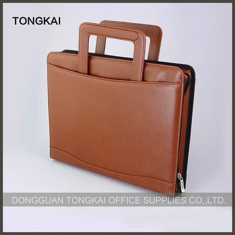 Leather Portfolios For Men Retractable Handles Embossed Briefcase