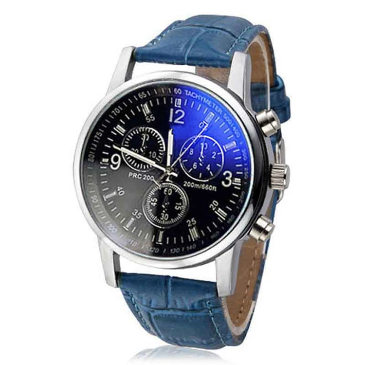 

Fashion Leather Mens Analog Quarts Watches Blue Ray Men Wrist Watch 2021 Mens Watches