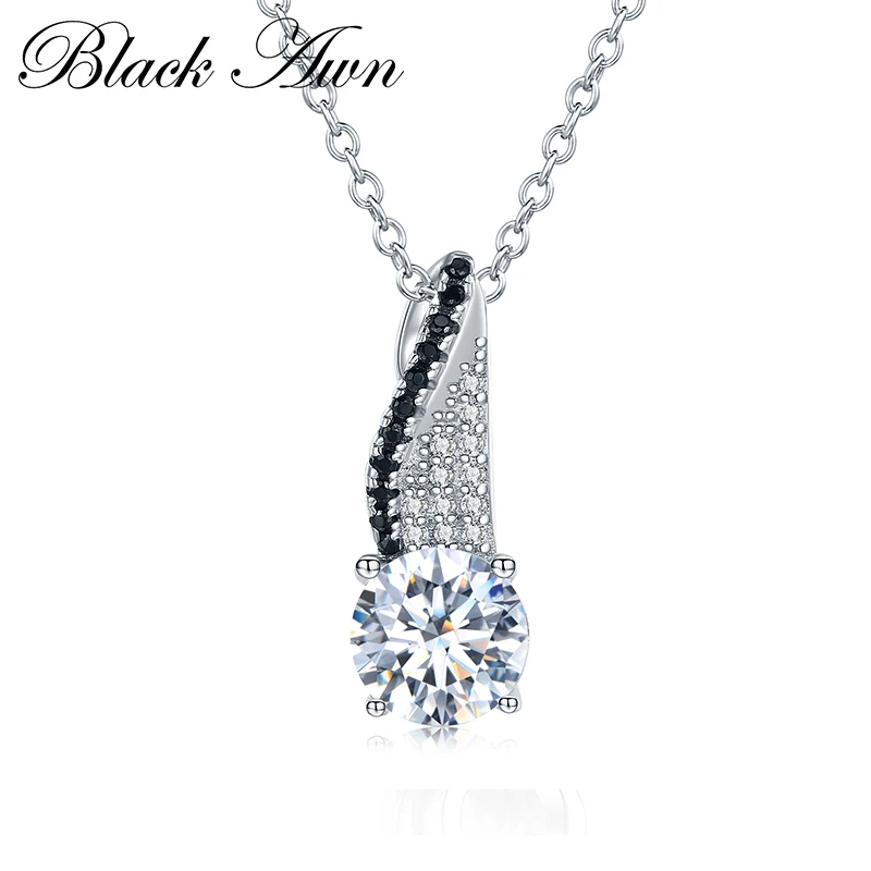 

[BLACK AWN] 925 Sterling Silver Fine Jewelry Trendy Engagement Necklaces for Women Wedding Pendants P039