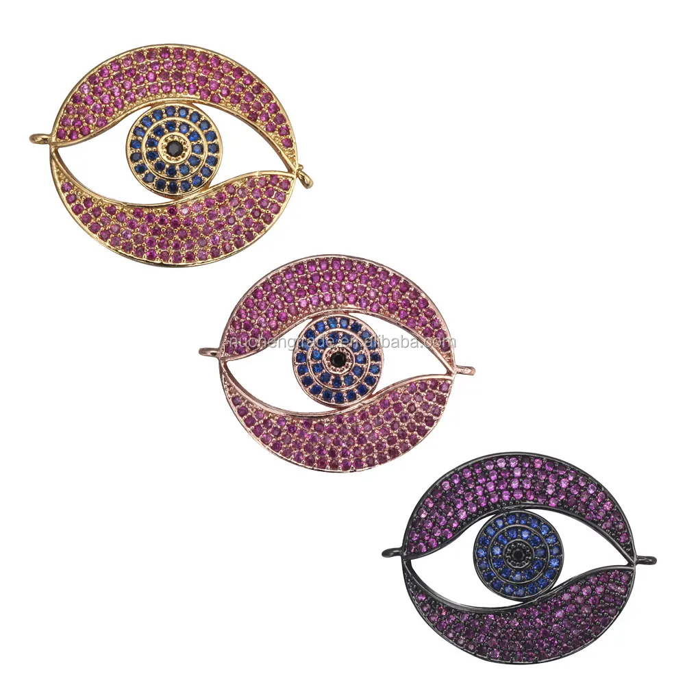 

High Quality Cz Micro Pave Round Shape Eye Connector Jewelry Charm DIY Making, Multi color
