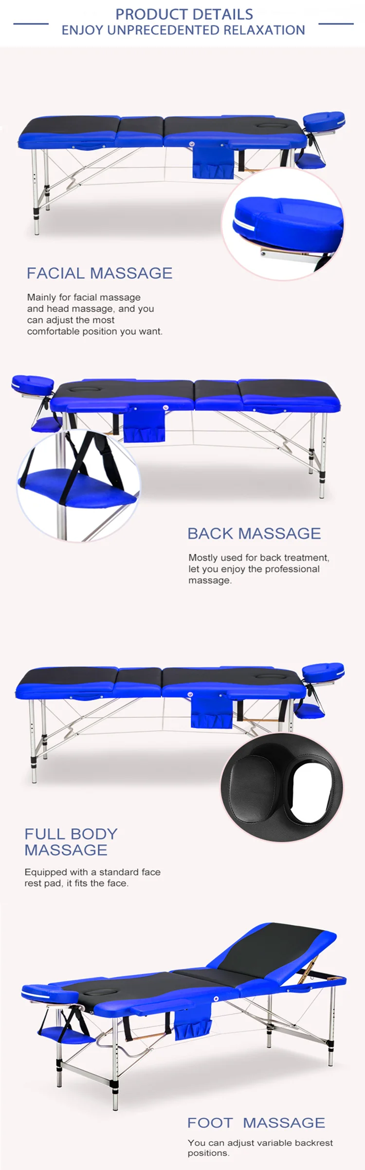 New Cheap Aluminium Folded Medical Therapeutic Portable Massage Bed for Furniture