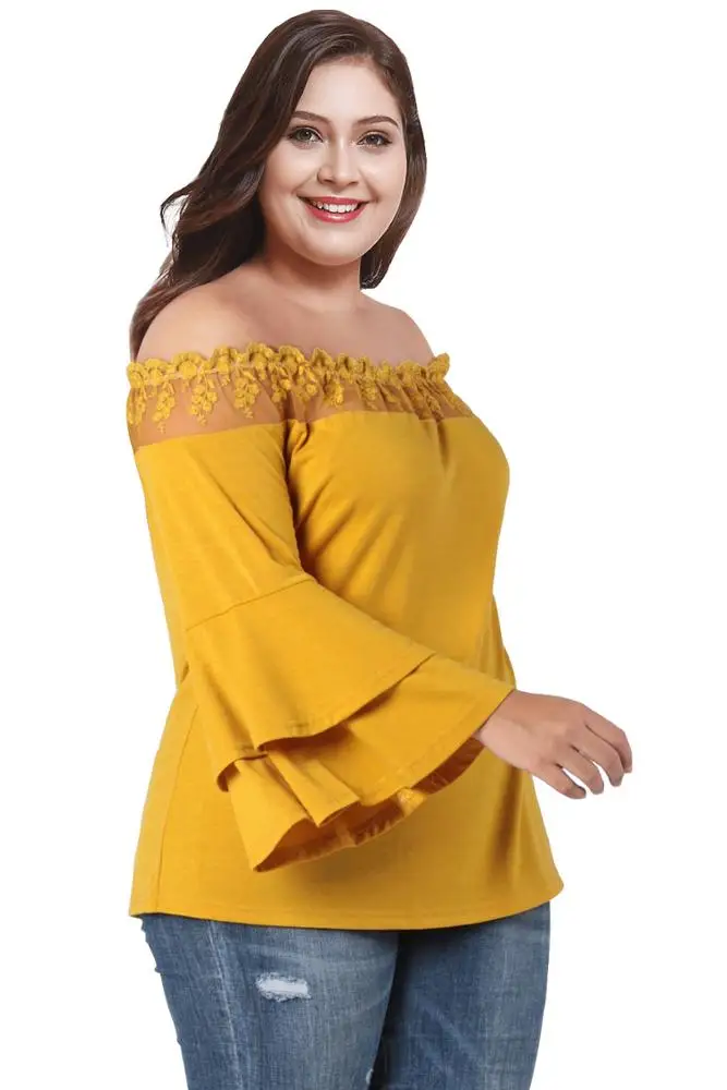 
F20308A Latest fashion plus size Lace long sleeve T-shirt for fat women 