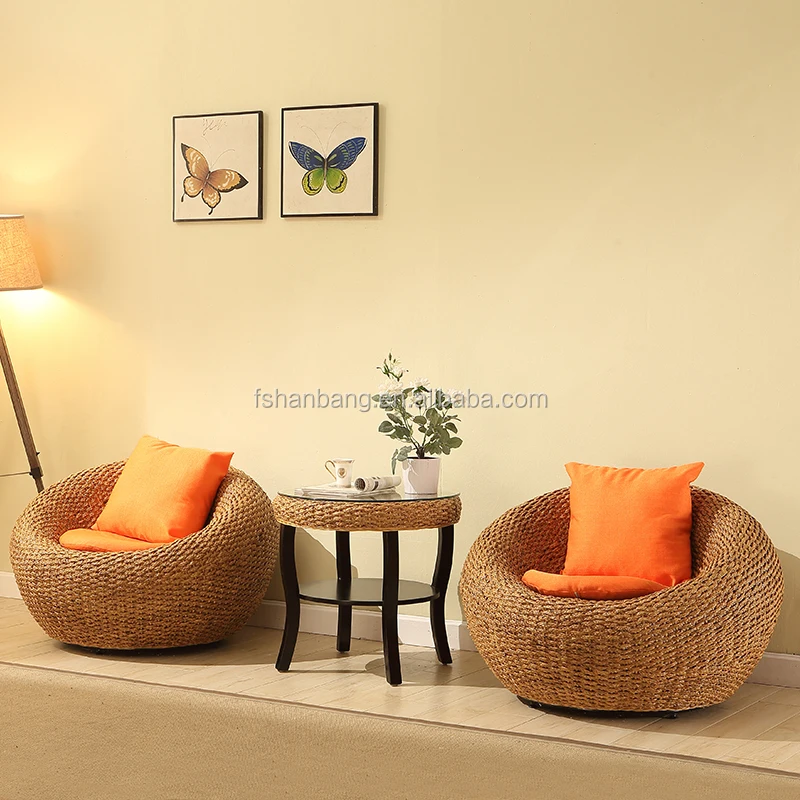 2 Seater Newest Round Coffe Table And Rattan Chair Furniture Set