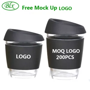 Image of Free Sample BPA Free 12oz Silicone Wrap Heat Insulated Reusable Glass Coffee Cup With Silicone Cover