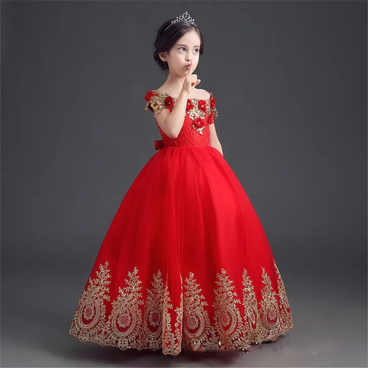 

Appliques Flower Girls Dress Children Wedding Dress Kids Party Long Gown Princess Dress Elegant clothing, N/a