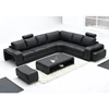 Simple design black sectional recliner leather corner sofa with coffee table and foot stool