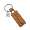 Brown cow Leather car key ring stamped keychain wirh charms