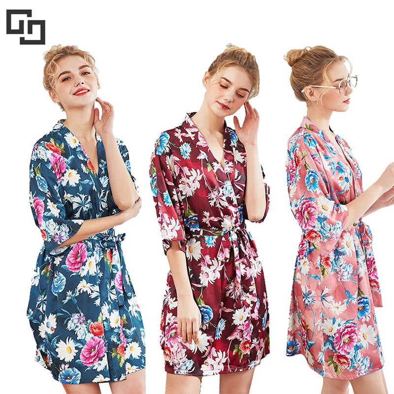 

2019 New Trending Wedding Satin Floral Silk Kimono Robe, N/a