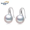 Fancy pearl earrings freshwater pearl earring AAA 9mm button pearl earrings