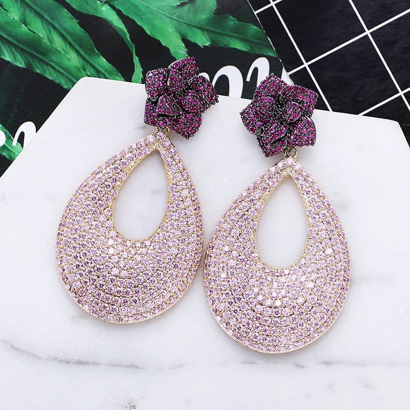 

Jewelry Luxury Design Cubic Zirconia Earrings Women Fashion Wedding Banquet Drop Earrings, Pink,champagne