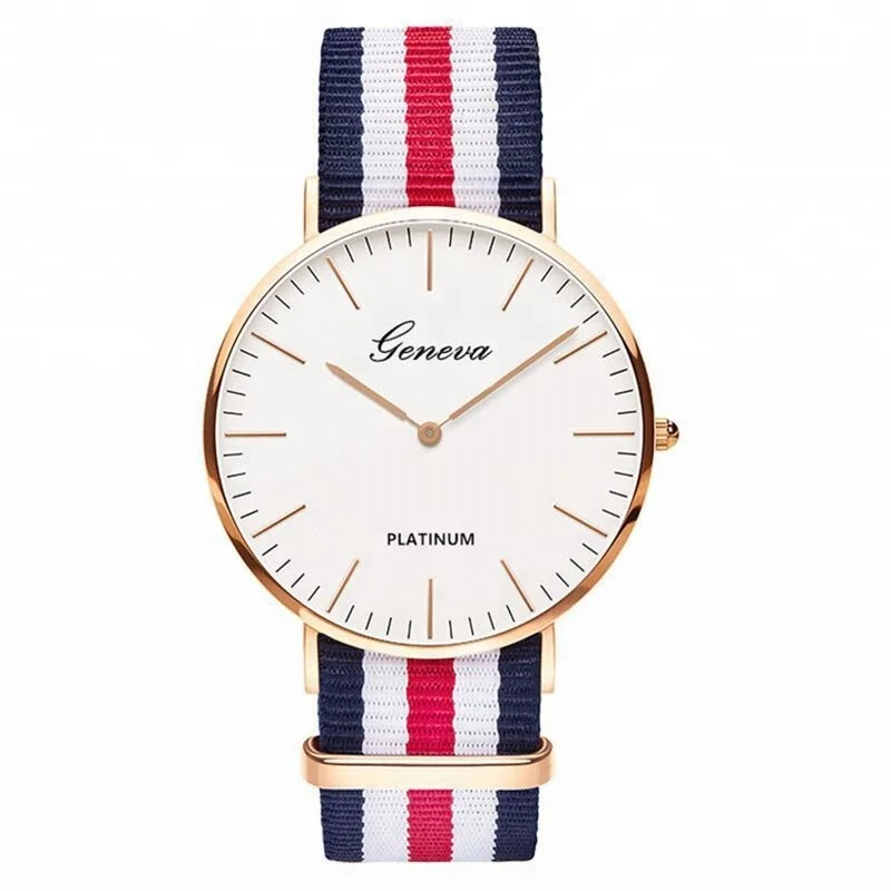 

Nylon Strap Geneva Alloy Material Watches, Red/ pink/ green / brown