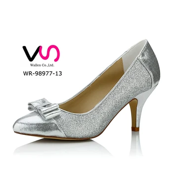 Nice Point Toe Silver Metallic Pu Glitter Party Bridal Shoes Wr